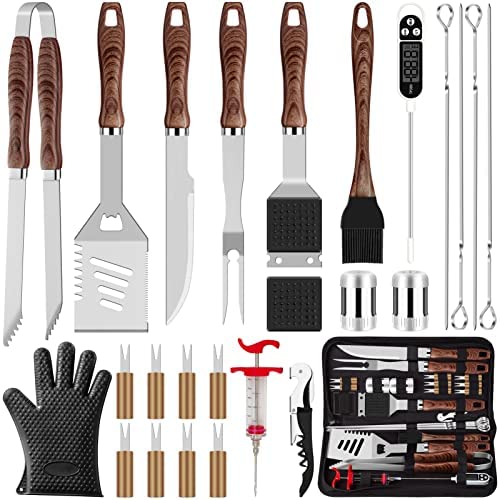 ROMANTICIST 23pc Must-Have BBQ Grill Accessories Set with Thermometer in  Case - Stainless Steel Barbecue Tool Set with 2 Grill Mats for Backyard